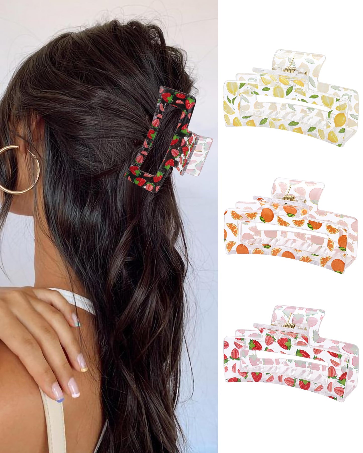 HAIMEIKANG Cute Flower Hair Claw Clips - 3 Pieces Summer Hair Clips for Women,Non-Slip Strong Hold Claw Clips for Thick/Thin Hair