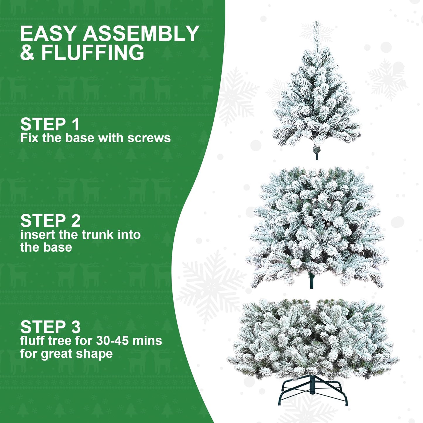 Kadunmina 7ft Snow Flocked Artificial Christmas Tree Unlit Snowy Pine Tree for Home Office Holiday Indoor Outdoor Decoration Flocked Spruce Full Tree with 1064 Branch Tips, Metal Hinges & Base