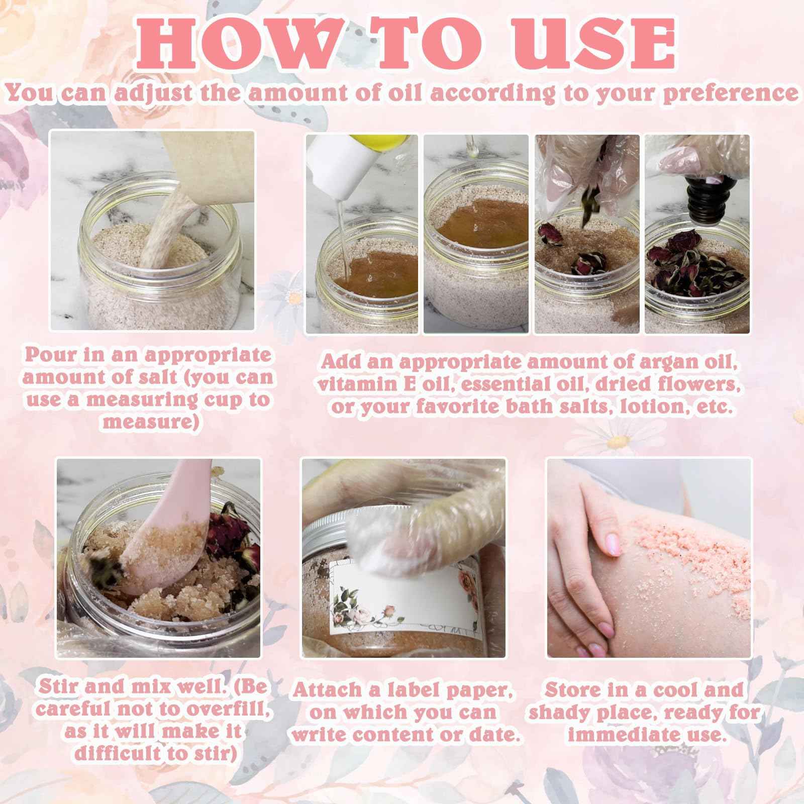 THALUNA Body Scrub Making Kit, Salt DIY Body Scrub Kit to Make Your Own Spa Kit with Pink Salt, Argan Oil, Essential Oils, Moisturizing Gentle Exfoliating Bath Sets for Women Gift Christmas Gift Girls