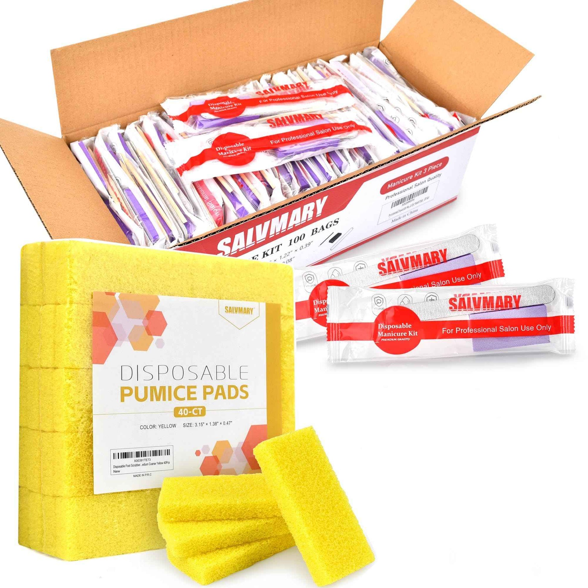 Disposable Pumice Pads Foot Scrubber Sponge Pedicure Stone & Professional Disposable Manicure Kit Bundle