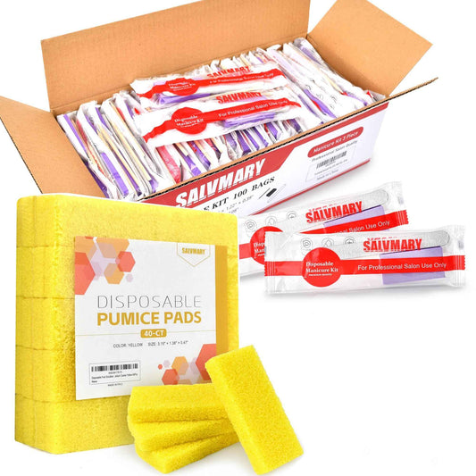 Disposable Pumice Pads Foot Scrubber Sponge Pedicure Stone & Professional Disposable Manicure Kit Bundle