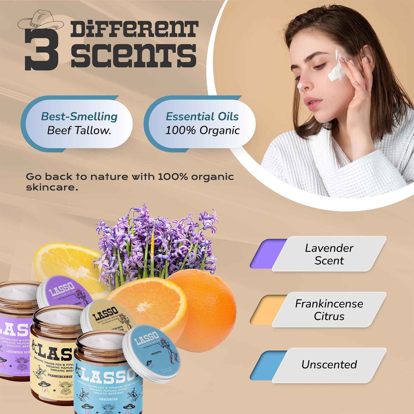 LASSO Beef Tallow Face Moisturizer with Grass-Fed/Finished Beef Tallow for Skin, Organic Manuka Honey and Beeswax, Unscented and Manuka Honey Balm