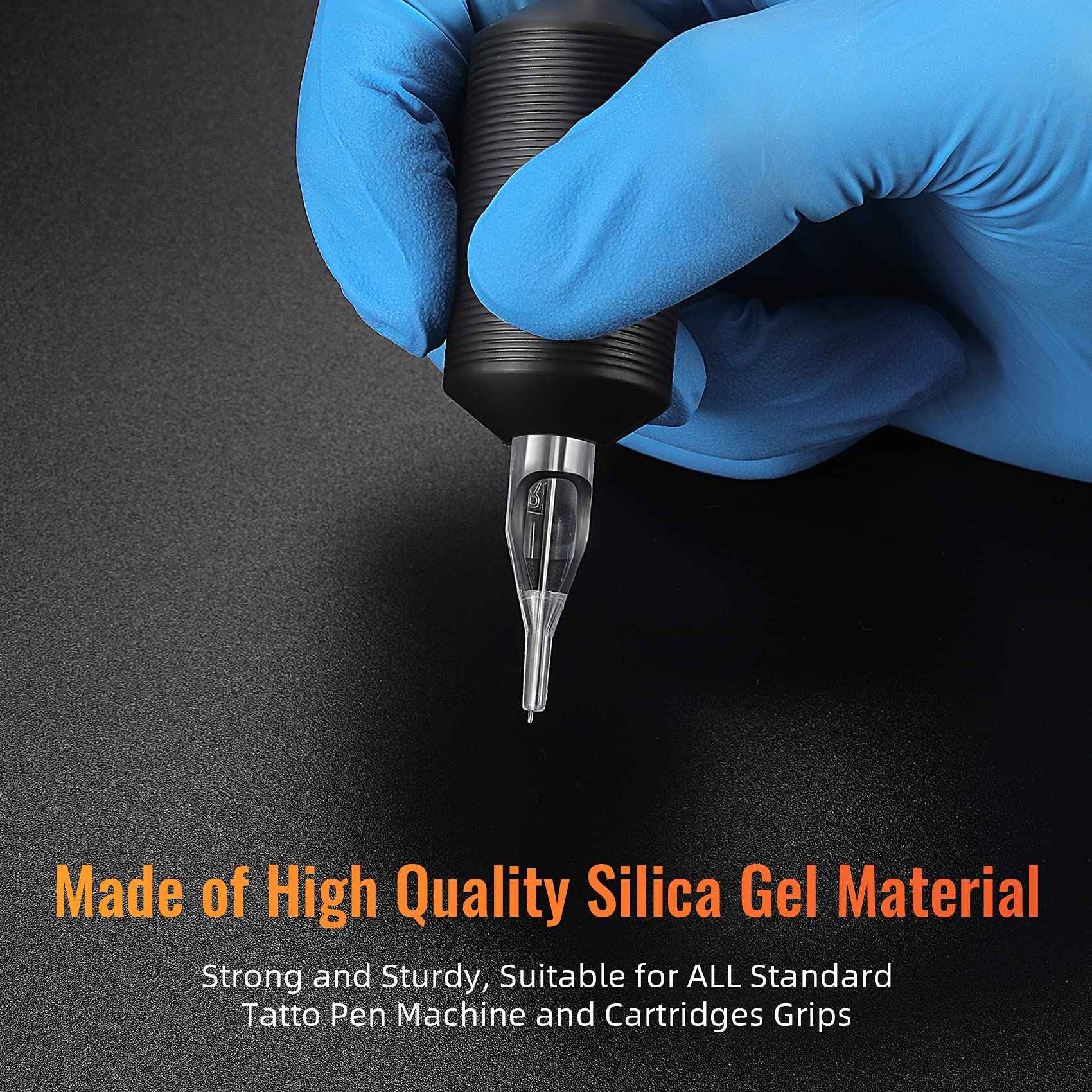 Keilend 5RT Clear Tube Grips 25PCS, 1 Inch Disposable Tube Grip with Black Silicone Grips and Clear Long Tips, 5 Round Tubes for 3RL 4RL 5RL 3RS 4RS 5RS