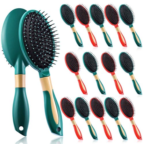 Zubebe 14 Pcs Detangler Hair Brush Travel Detangling Red and Green Detangler Brush with Soft Bristles Christmas Gift Bulk for Friends