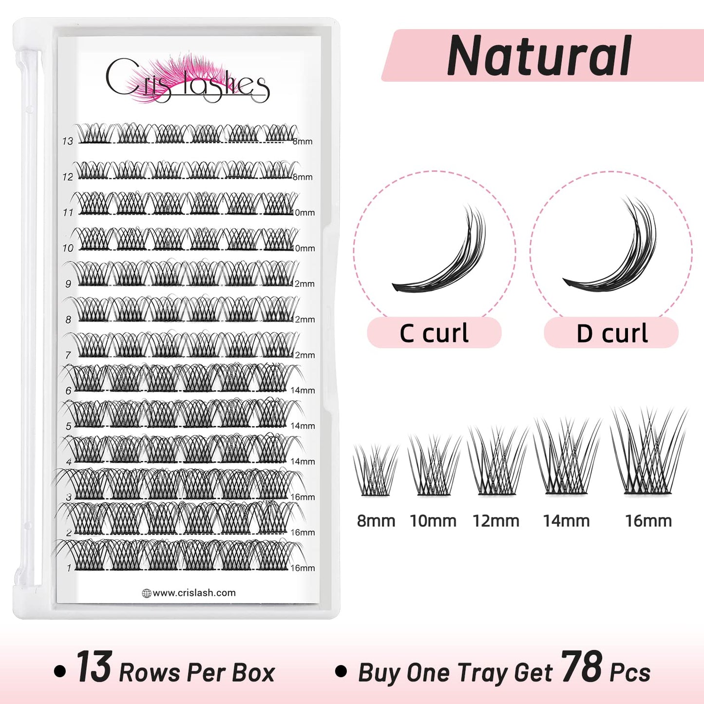 Lash Clusters DIY Eyelash Extensions 78pcs Crislashes Mixed Eyelash Clusters 8-16mm C Curl Cluster Lashes Natural Lash Clusters DIY Cluster Eyelash Extensions for Home Use(B-C Curl Mix8-16mm)