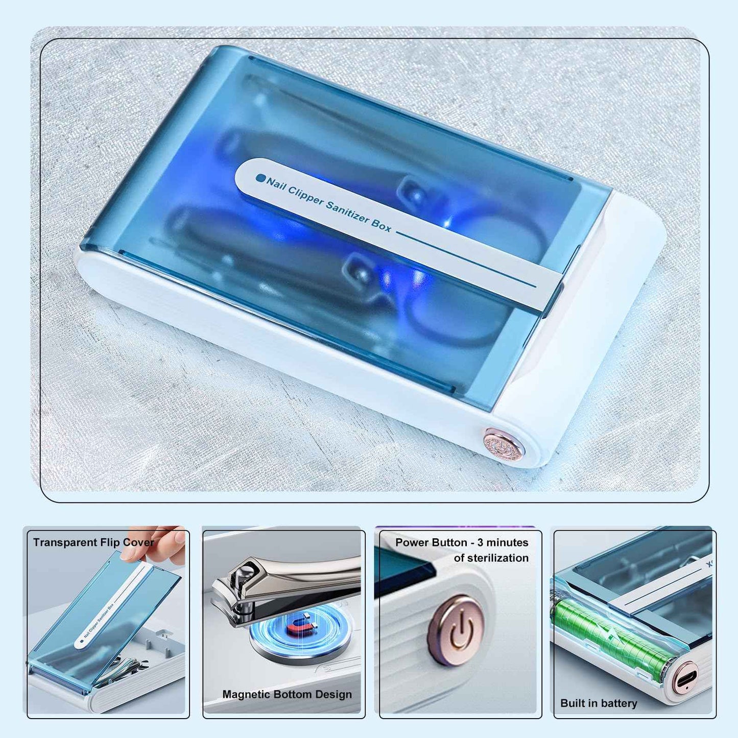 Nail Clipper Set with Disinfection Rechargeable Storage Box 6Pcs Manicure Pedicure Kit Stainless Steel Nail Grooming Tools Fingernail and Toenail Clipper Cutters Perfect Gifts for All Genders