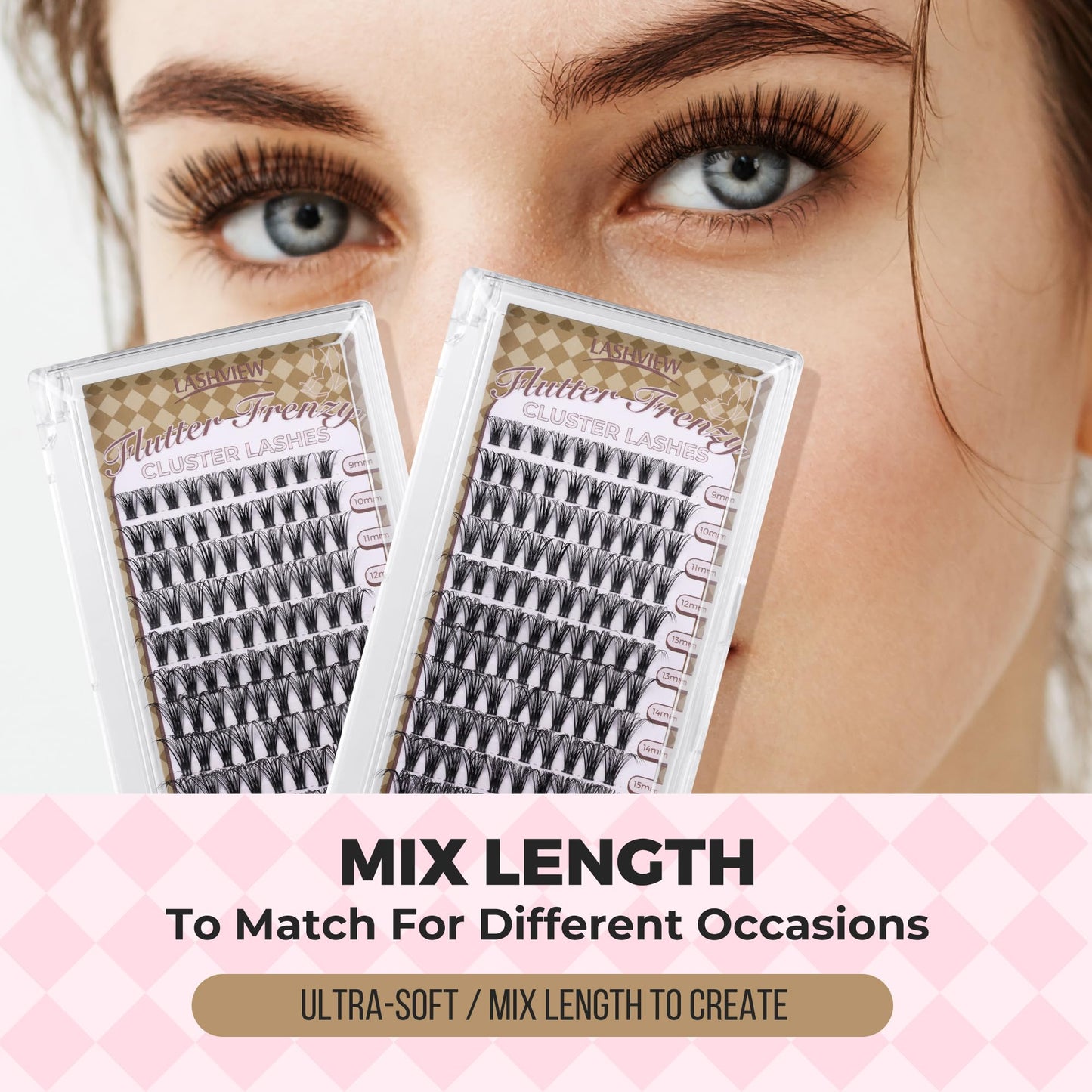 LASHVIEW Lash-Extension-Clusters 120pcs D Curl Lash Clusters Natural Look Cluster Lashes Extensions Super Thin Band & Soft Lashes Reusable 9-16mm MIX (30D)