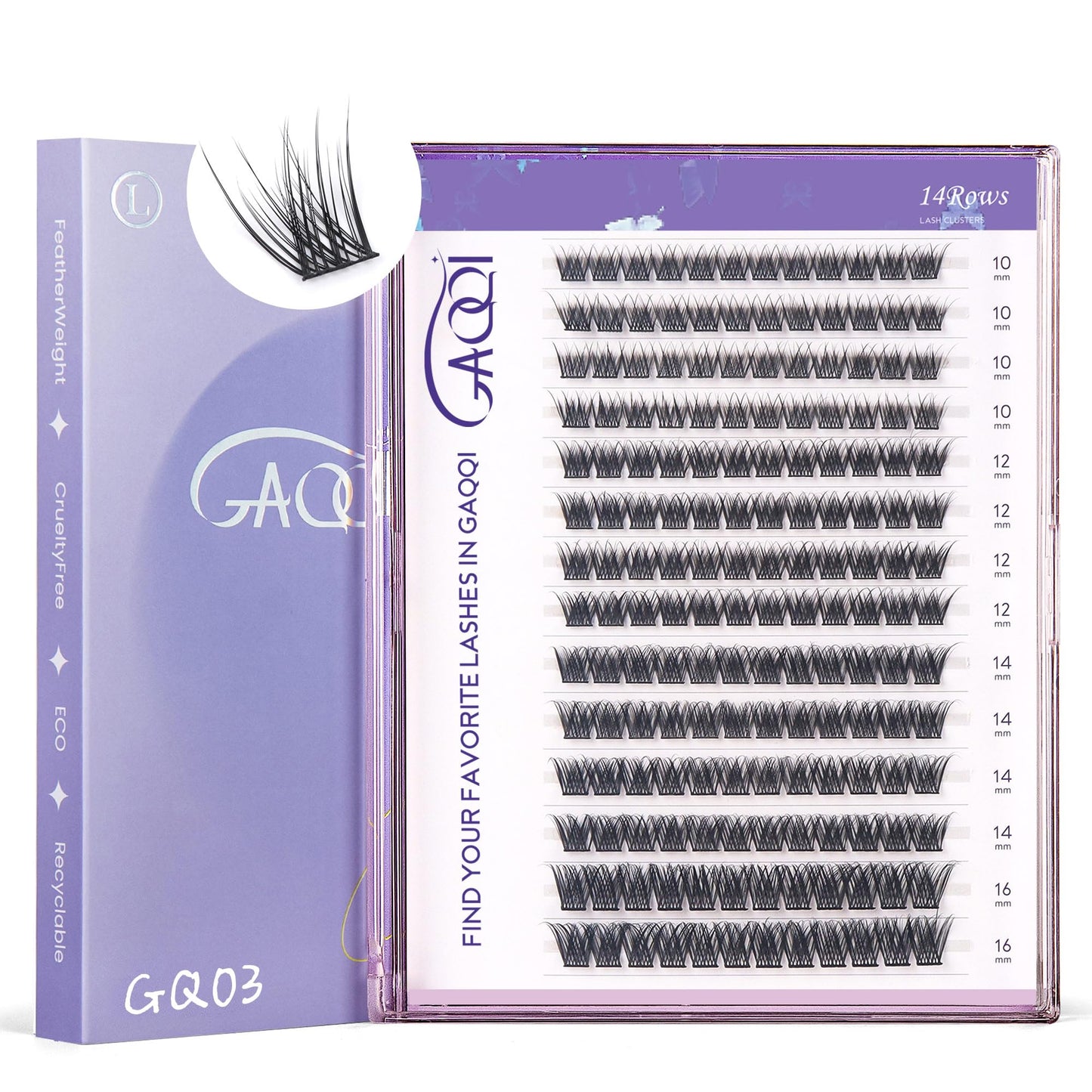 GAQQI Lash Clusters, GQ03 False Eyelashes DIY Lash Extensions D Curl 168PCS Cluster Lashes 10-16MM, Wispy and Natural Lash Wisps (GQ03,10-16mm,D Curl)