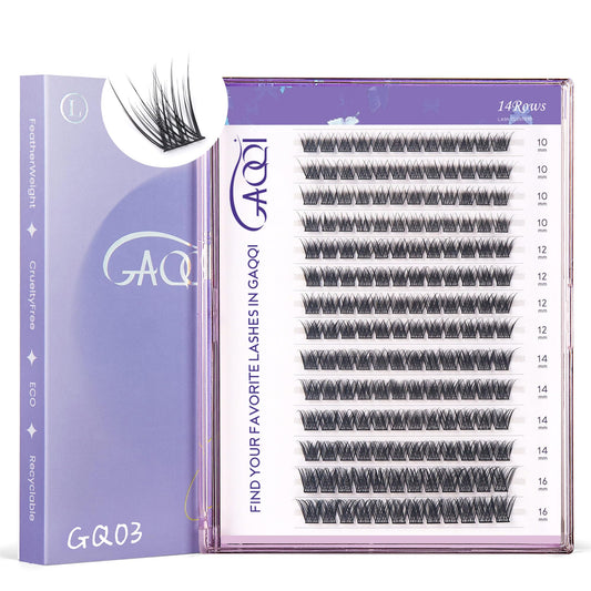 GAQQI Lash Clusters, GQ03 False Eyelashes DIY Lash Extensions D Curl 168PCS Cluster Lashes 10-16MM, Wispy and Natural Lash Wisps (GQ03,10-16mm,D Curl)