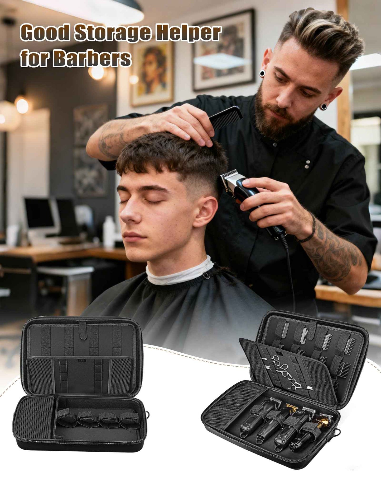 KiddoCraze Barber Bags for Hair Clippers and Supplies, Hair Cutting Barber Supplies Organizer Bag, Hair Trimmer Organizer for Men Razor Guard Grooming Kits (Case Only)