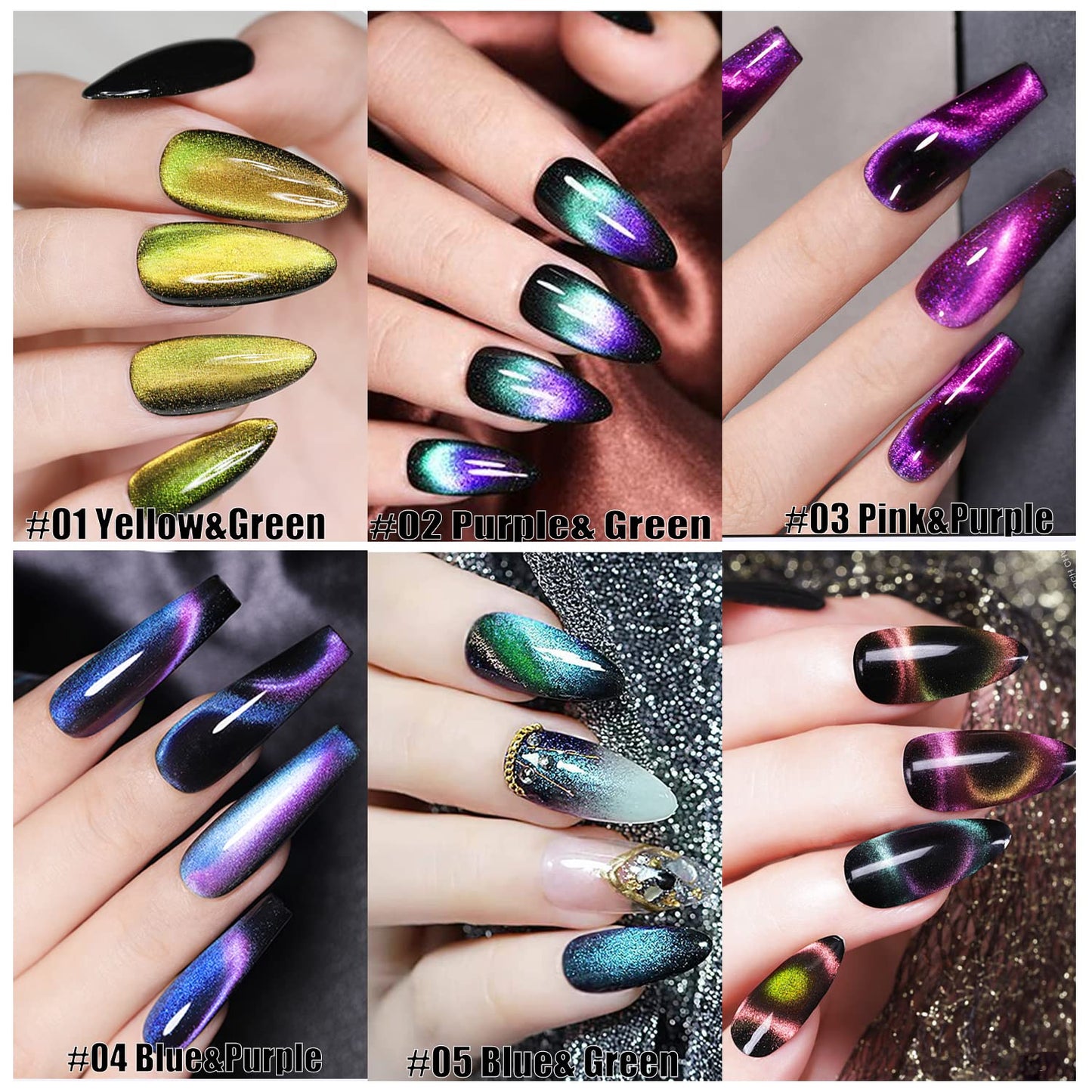 AHAMIOU 9D Cat Eye Gel Nail Polish Magnetic Nail Polish Holographic Cats Eyes Gel Nail Polish Gel with Chameleon Magic Effect with Magnet Stick (Orange&Yellow)