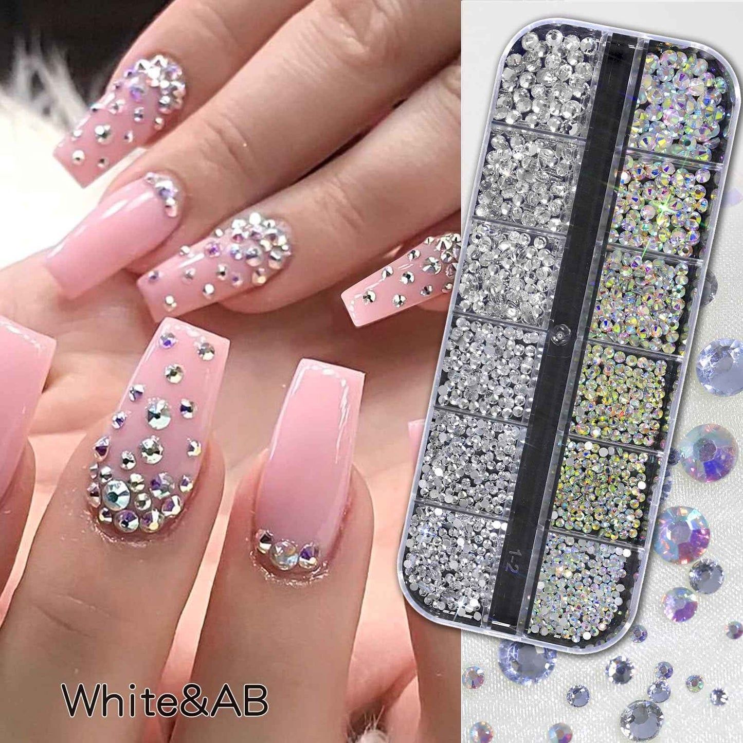 HNUIX Nail Charms - Nail Rhinestones Kit with 6 Boxes of Nail Gems, 3D Charms for Nails, Colorful Clear Flatback Gems, Pearls,Butterfly, Bow, Flowers, Caviar Beads, Multi Shape Crystals for Craft