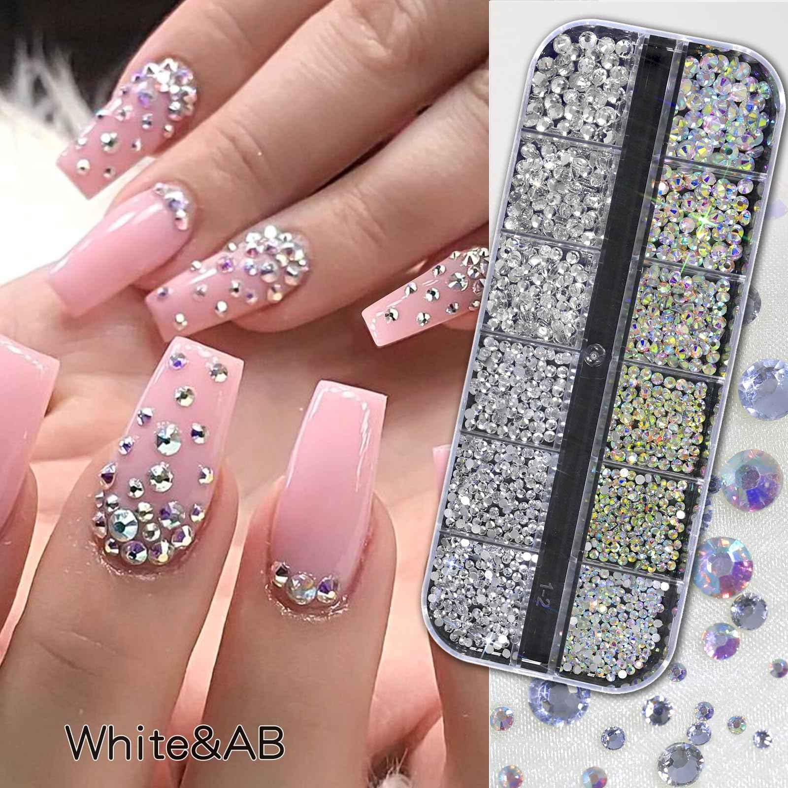 HNUIX Nail Charms - Nail Rhinestones Kit with 6 Boxes of Nail Gems, 3D Charms for Nails, Colorful Clear Flatback Gems, Pearls,Butterfly, Bow, Flowers, Caviar Beads, Multi Shape Crystals for Craft