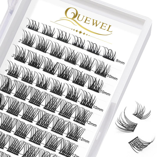 QUEWEL Cluster Lashes 72 Pcs Wide Stem Individual Lashes C/D Curl 8-16mm Length DIY Eyelash Extension False Eyelashes Natural&Mega Styles Soft for Personal Makeup Use at Home (Natural-C-MIX8-16)