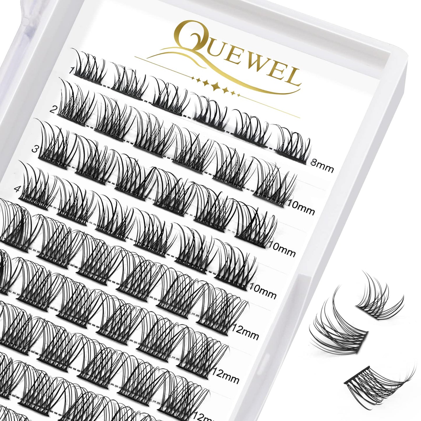 QUEWEL Cluster Lashes 72 Pcs Wide Stem Individual Lashes C/D Curl 8-16mm Length DIY Eyelash Extension False Eyelashes Natural&Mega Styles Soft for Personal Makeup Use at Home (Natural-D-MIX8-16)