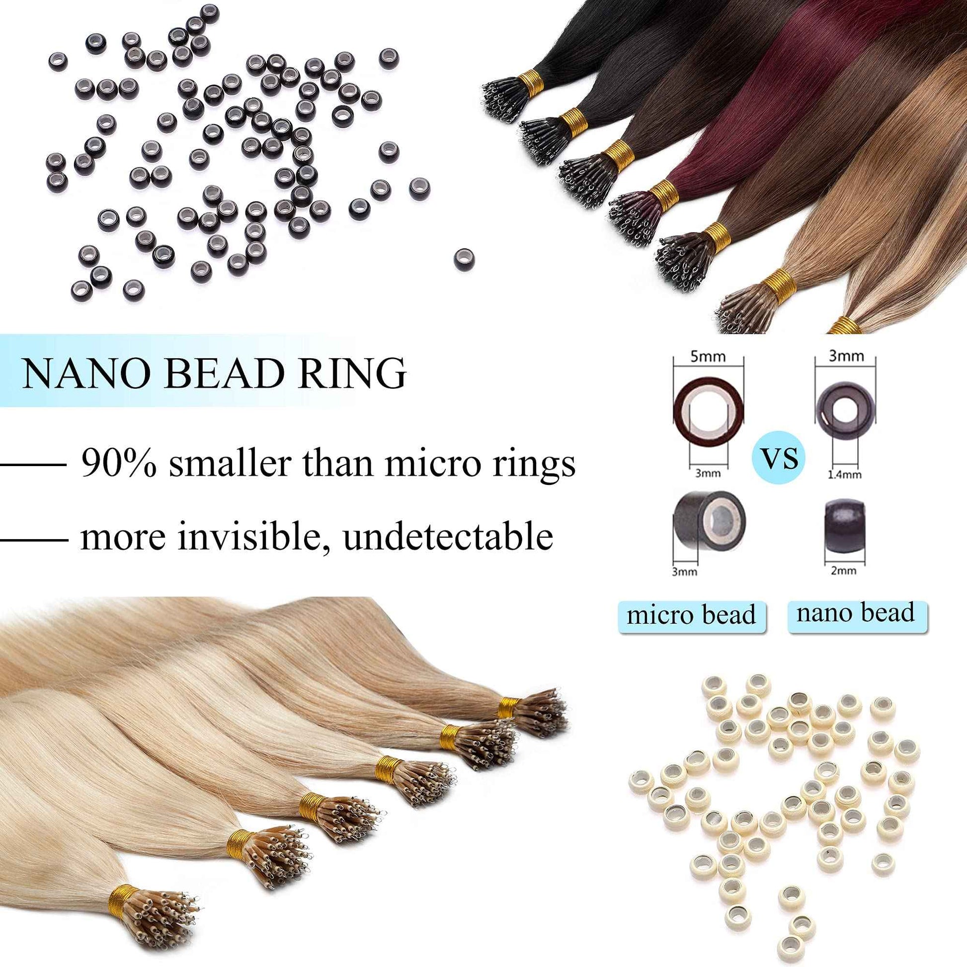 SEGO Nano Tip Hair Extensions Human Hair Balayage Nano Ring Beads Pre-bonded Seamless Highlight Extensions for Women 1g/strand 50g/pack -16 Inch /4P27 Medium Brown&Dark Blonde