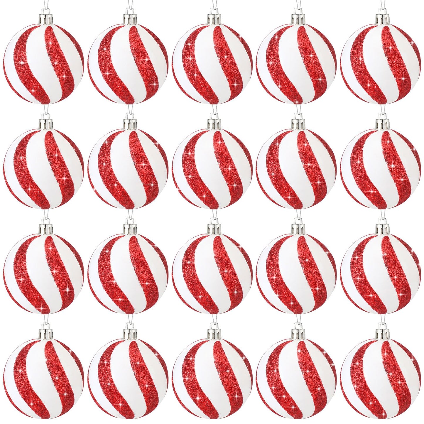 Jenaai 20 Pieces 2.36 Inch Christmas Balls Tree Pendants Plastic Christmas Tree Hanging Ornaments Balls Red and White Peppermint Ornaments for Christmas Tree Xmas Decorations