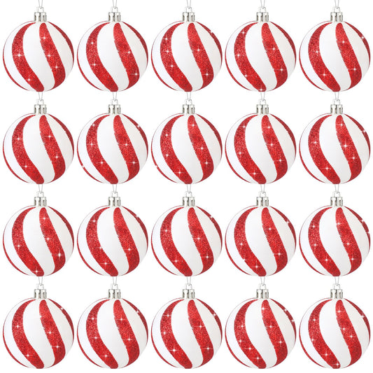 Jenaai 20 Pieces 2.36 Inch Christmas Balls Tree Pendants Plastic Christmas Tree Hanging Ornaments Balls Red and White Peppermint Ornaments for Christmas Tree Xmas Decorations