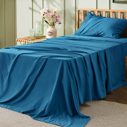 Bedsure Twin Sheets Set - Soft Twin Bed Sheets, 3 Pieces Hotel Luxury Teal Blue Sheets Twin, Easy Care Polyester Microfiber Cooling Bed Sheet Set