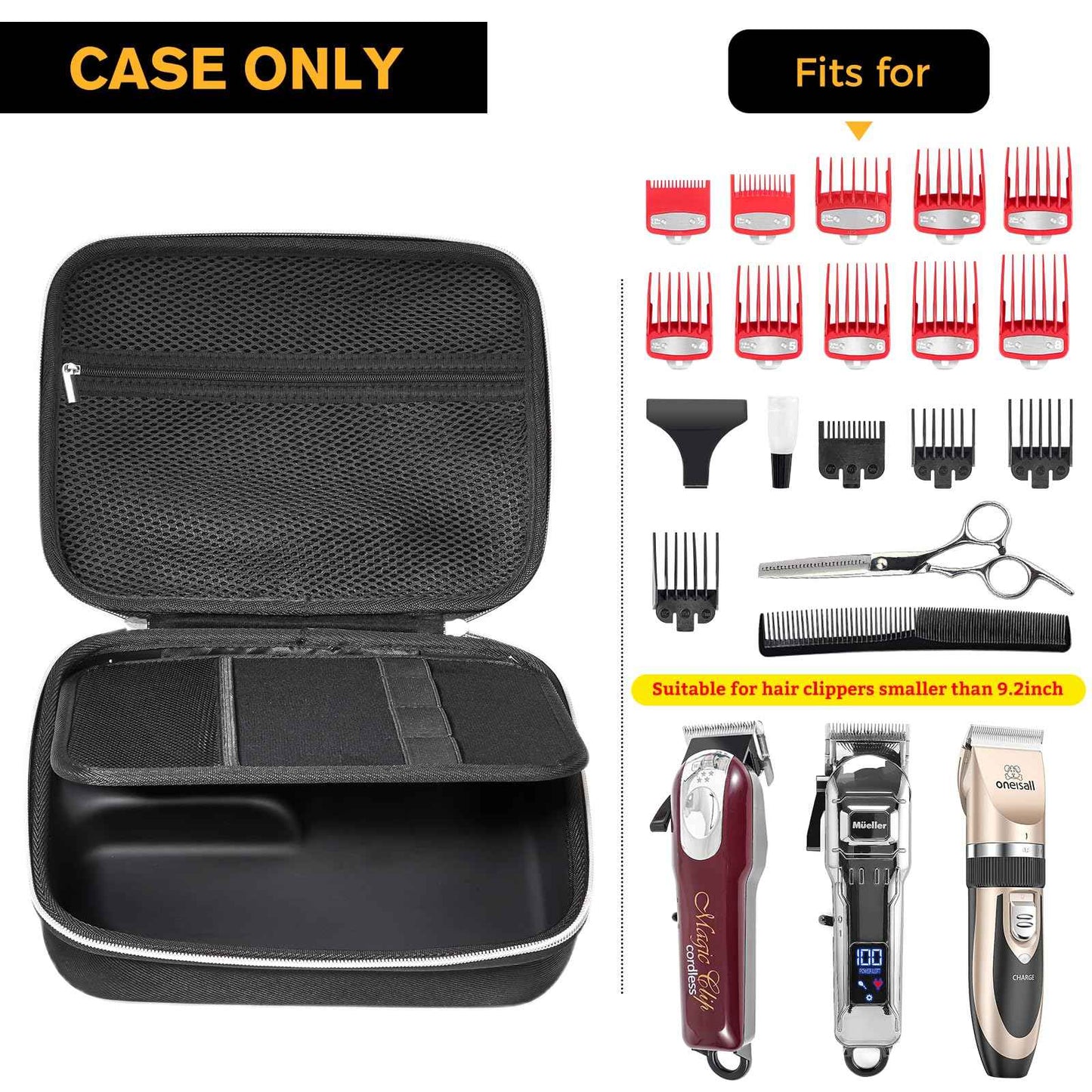ProCase Barber Case with Washable Oilproof Inner Casing, Hard Travel Carrying Bag for Hair Clippers, Hair Cutting Supplies Holder, Trimmer Organizer Storage for Men Razor Guard Grooming Kits -Black