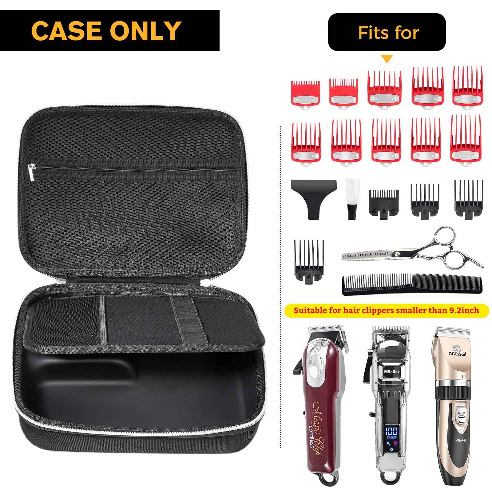 ProCase Barber Case with Washable Oilproof Inner Casing, Hard Travel Carrying Bag for Hair Clippers, Hair Cutting Supplies Holder, Trimmer Organizer Storage for Men Razor Guard Grooming Kits -Black
