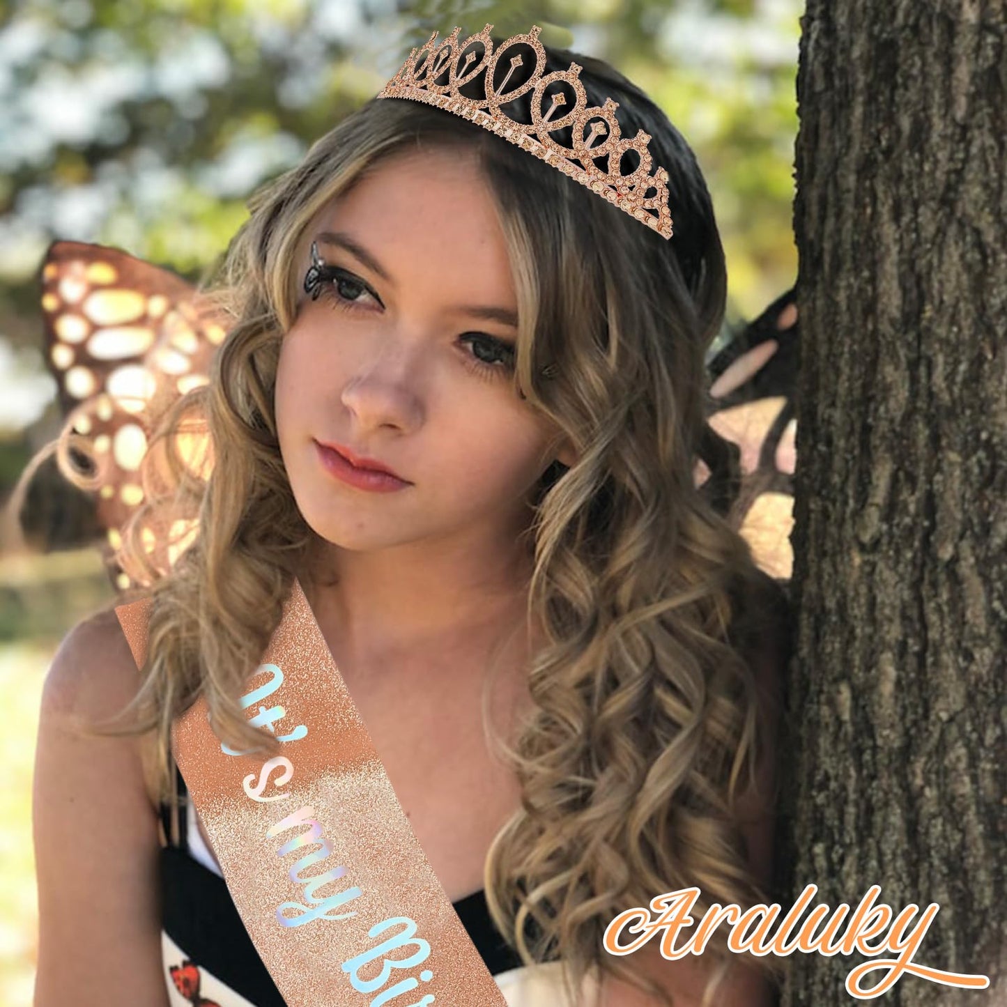 Araluky Birthday Crown and Sash for Women & Glitter Its My Birthday Sash Birthday Tiara for Women Birthday Crowns for Women Birthday Queen Sash and Tiara, alloy