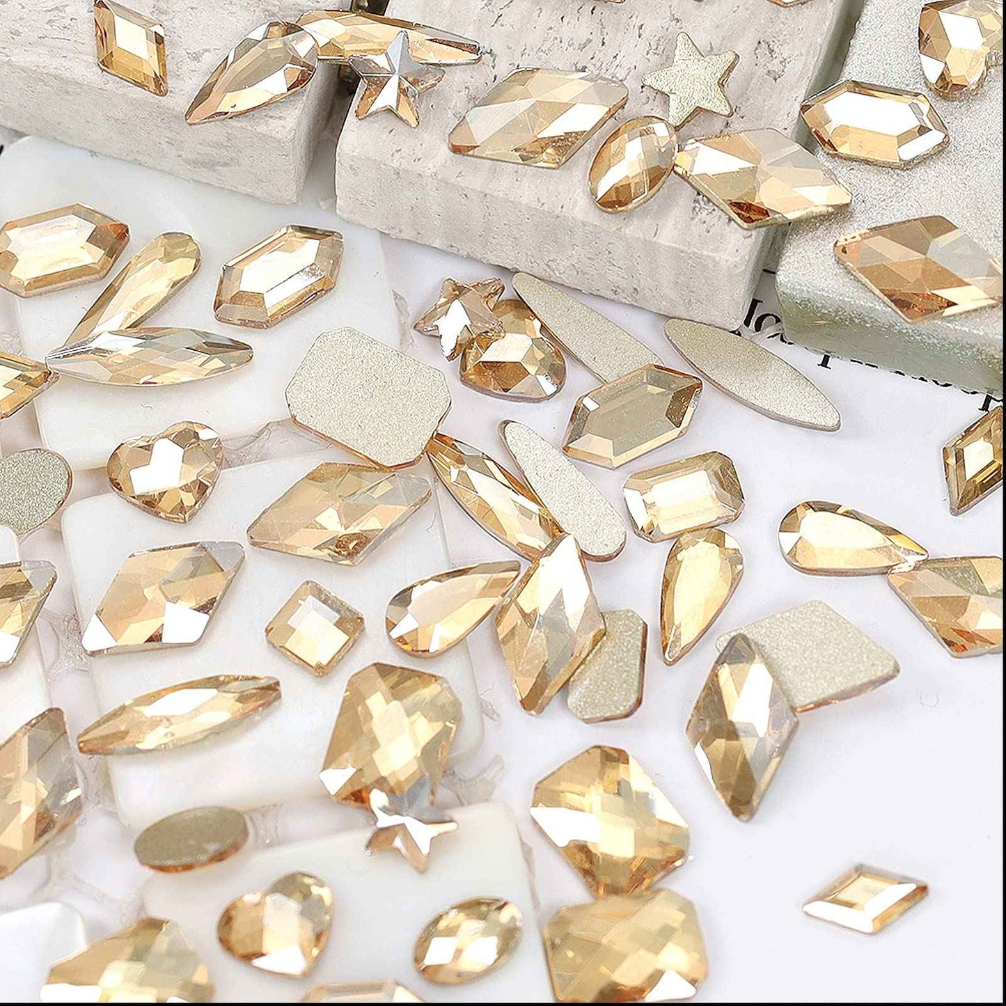 4880Pcs Champagne Rhinestones for Nails, Gold Crystal Nail Rhinestones Round Beads Flatback Glass Gems Stones, Multi Shapes 3D Nail Crystals for Nail Art DIY Crafts Clothes Shoes Jewelry