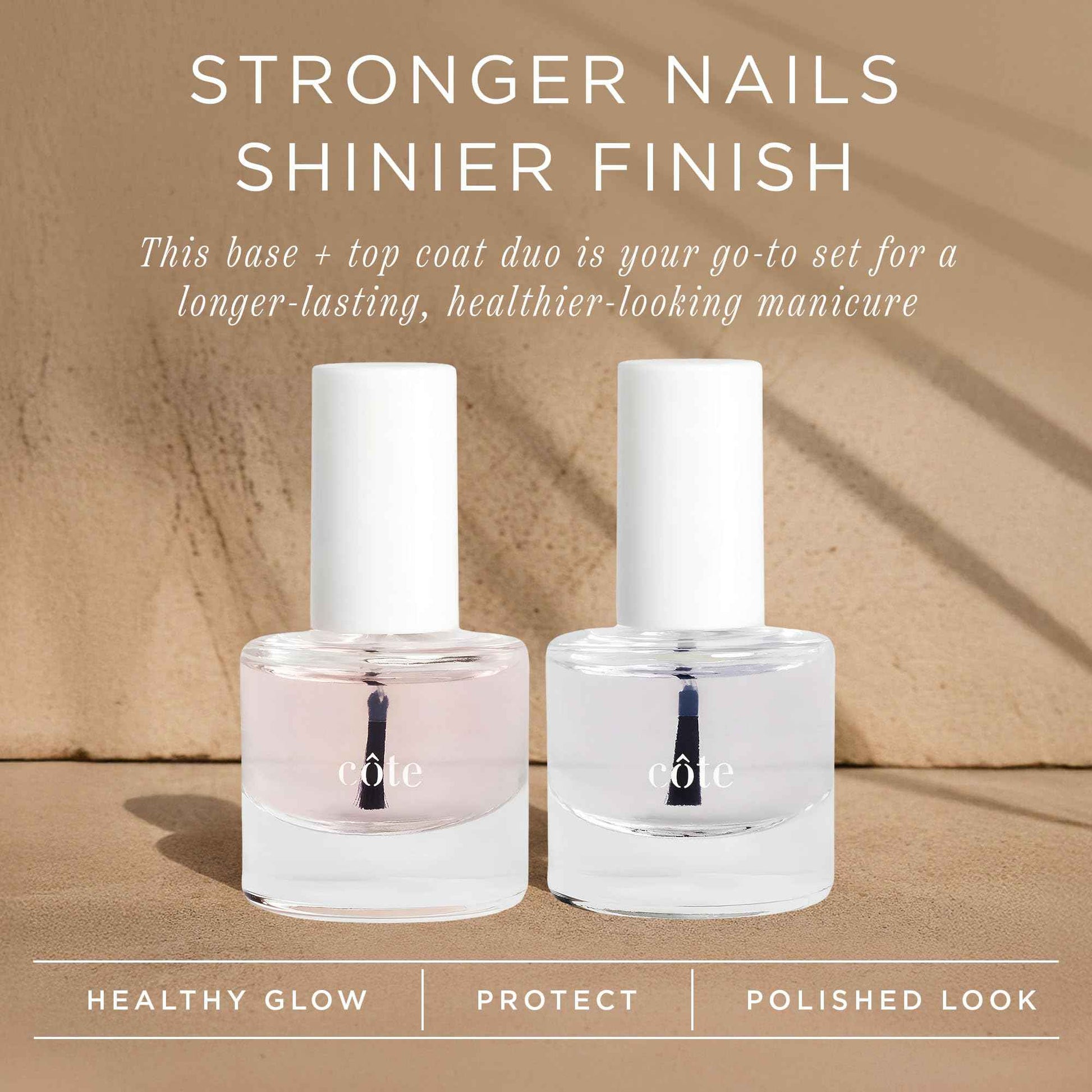 Cote Beauty Nail Strengthener Base Coat & Quick Dry Nail Polish Top Coat Bundle, Strengthens Nails, Fast-Drying Glossy Finish, Chip-Resistant, Long-Lasting, Vegan & Cruelty-Free, 0.27 fl oz Each
