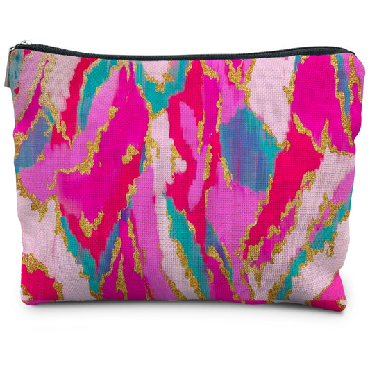 RYYCDOI Hot Pink Teal Gold Painting Cosmetic Bag, Colorful Marble Makeup Bag for Women, Preppy Makeup Bag, Toiletry Bag, Preppy Stuff, Aesthetic Makeup Bag, Preppy Gifts for Women