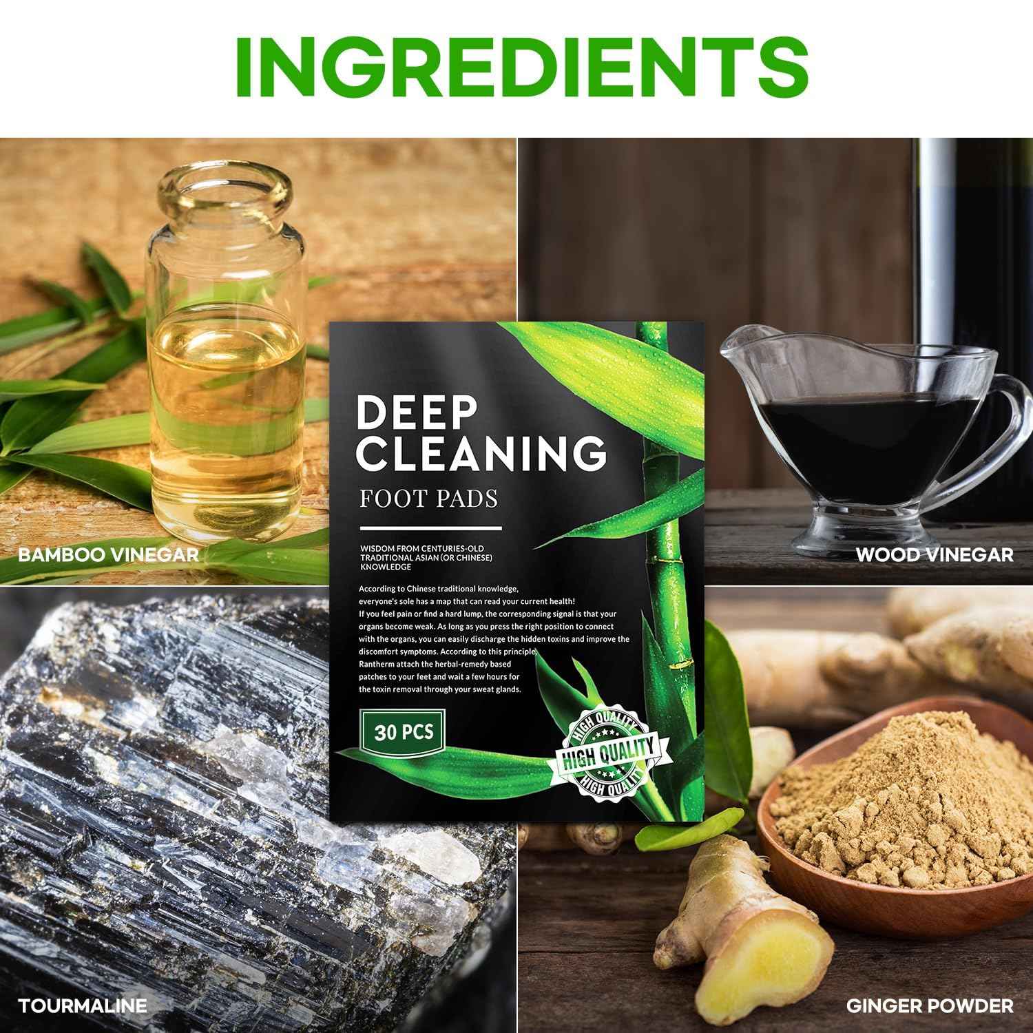 Rantherm Deep Cleansing Foot Pads: Bamboo Wood Ginger Foot Patches for Promoting Daily Relaxation and Sleeping 30 Packs