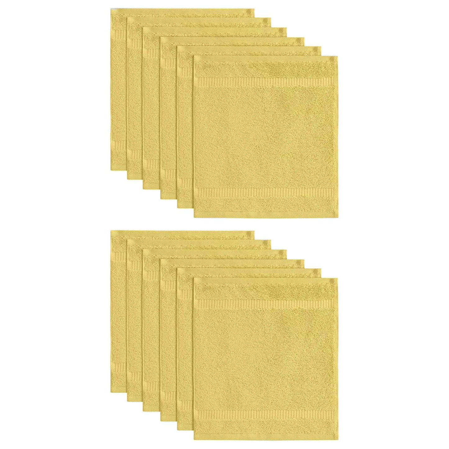 SALBAKOS 100% Turkish Cotton Washcloth Set of 12 13x13 inch | Heirloom Quality | Hotel & Spa Collection | Ultra Soft, Super Absorbent, Washcloth Towels | Made in Turkey (Yellow, 12 Washcloths)