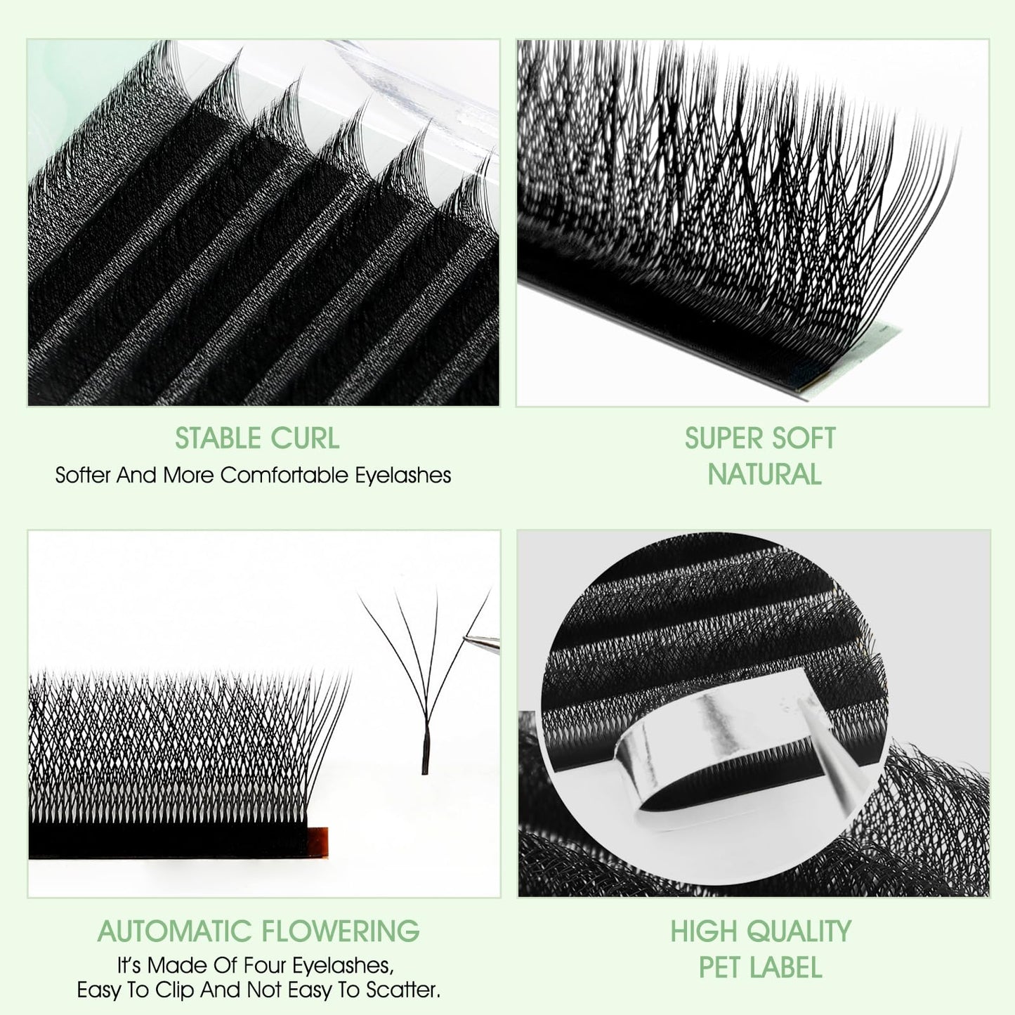 NATUHANA W Shaped Clover Eyelashes Extension 4D Premade Fans 0.07mm D Curl 12mm Single Size Tray Volume Lash Cluster W Lashes Supplies Automatic Blooming Flower Lash Extensions (12mm, 4D black;0.07 D)