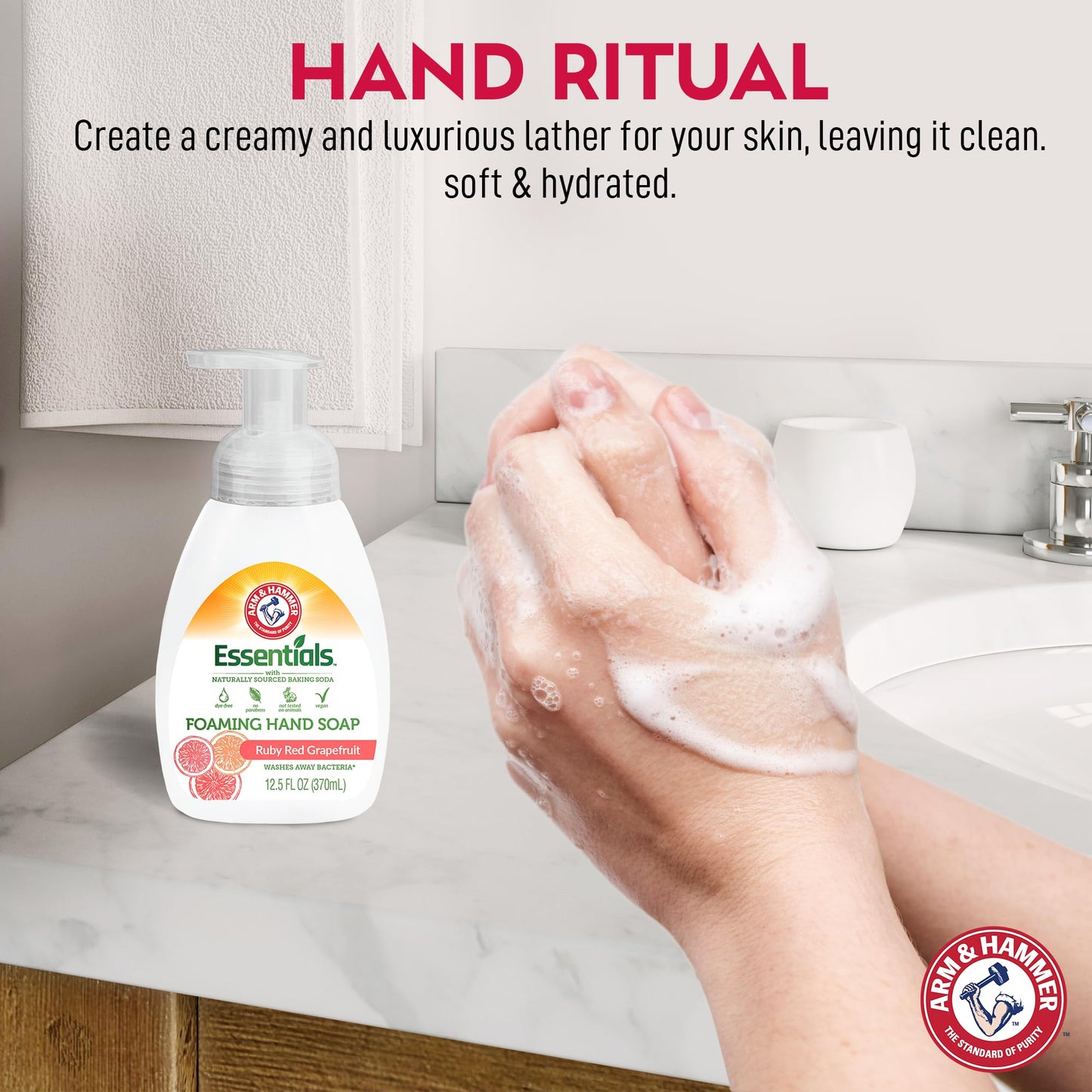 Arm & Hammer Foaming Hand Soap for Skin Cleaning - Antibacterial Hand Soap with Fresh Rain Water Scent - Hand Soap Pump with Aloe Vera & Different Ingredients 12.5 Fl Oz (370mL)