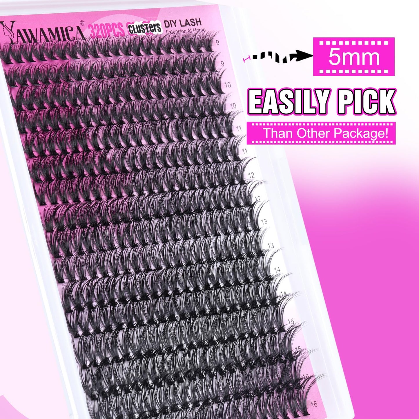 Individual Lashes 320pcs Lash Clusters 40D 9-16mm Mix DIY Lash Extension D Curl Eyelash Clusters Eyelash Extension Wispy Cluster Lashes DIY for Self Application by Yawamica (40D-0.07D, 9-16mix)