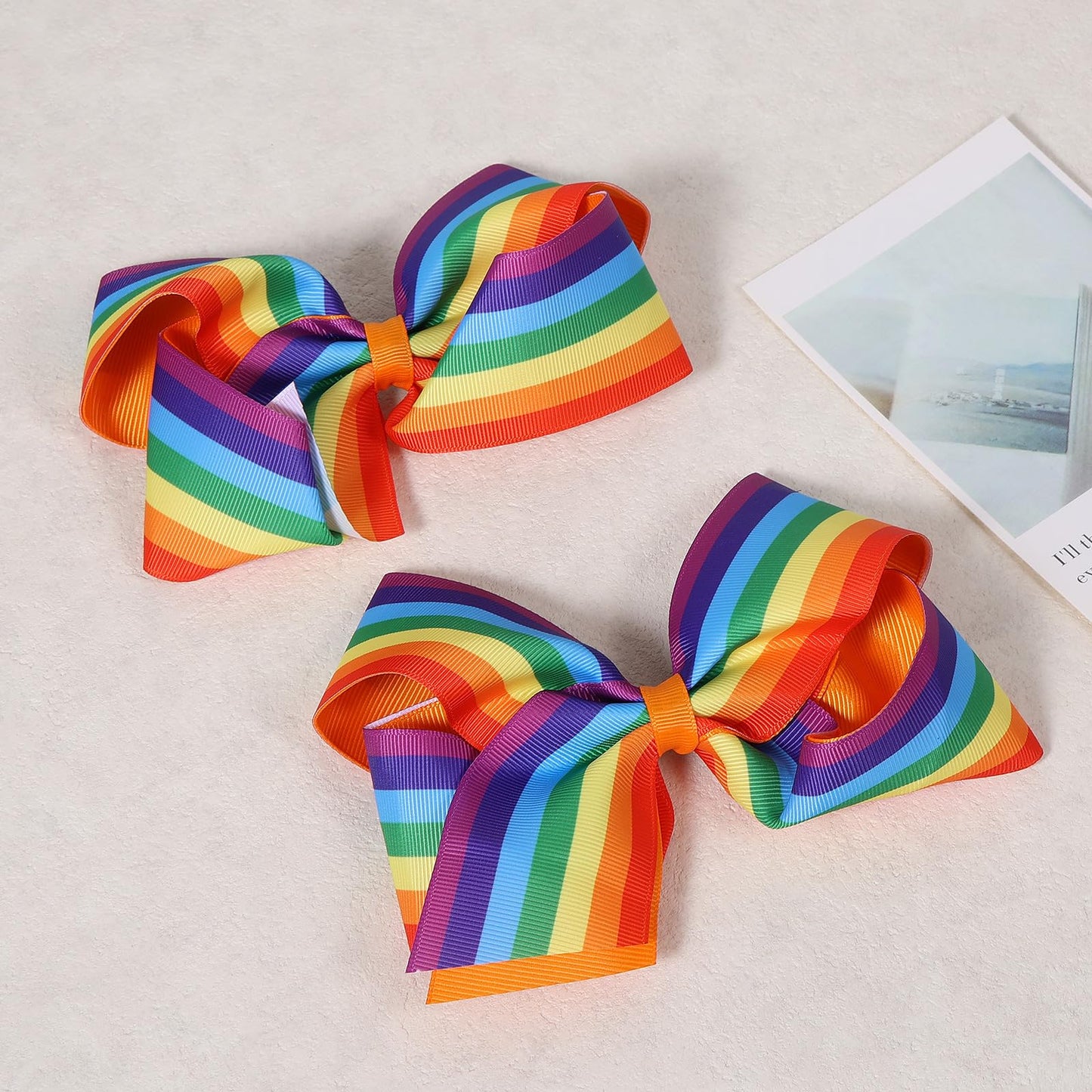 6 inch Big Rainbow Hair Bow Clips Hair Barrettes Alligator Hairpins for Girls Women Rainbow Pride Month Parade Outfit Decor Accessories Wedding Summer Holiday Gift