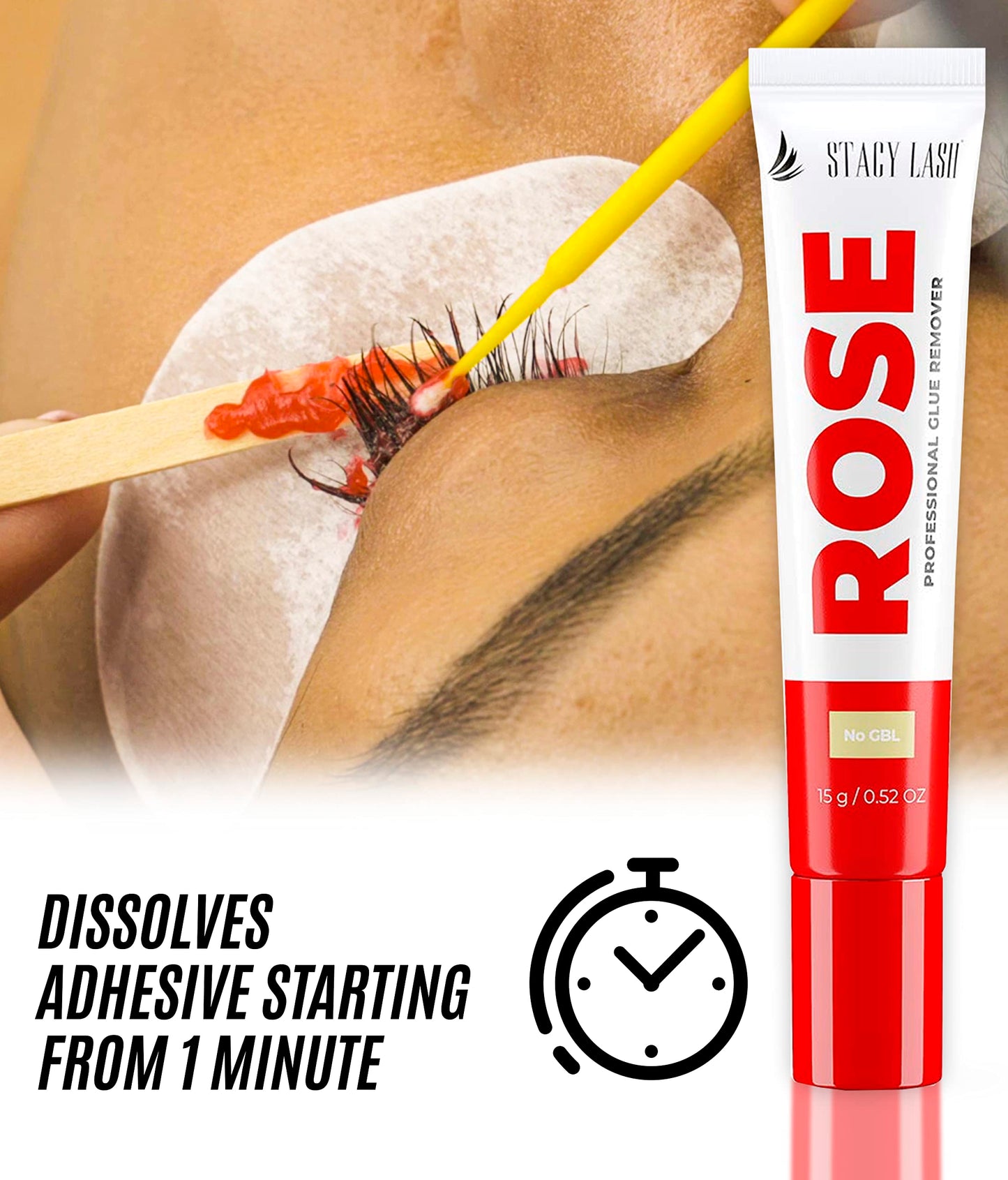 Cream Remover for Eyelash Extension Glue - Rose - Stacy Lash (0.52oz / 15g) / GBL Free/Fast Lash Adhesive Dissolution time - 60 sec/Red Color/Mild Formula/Not Liquid/Professional Supplies