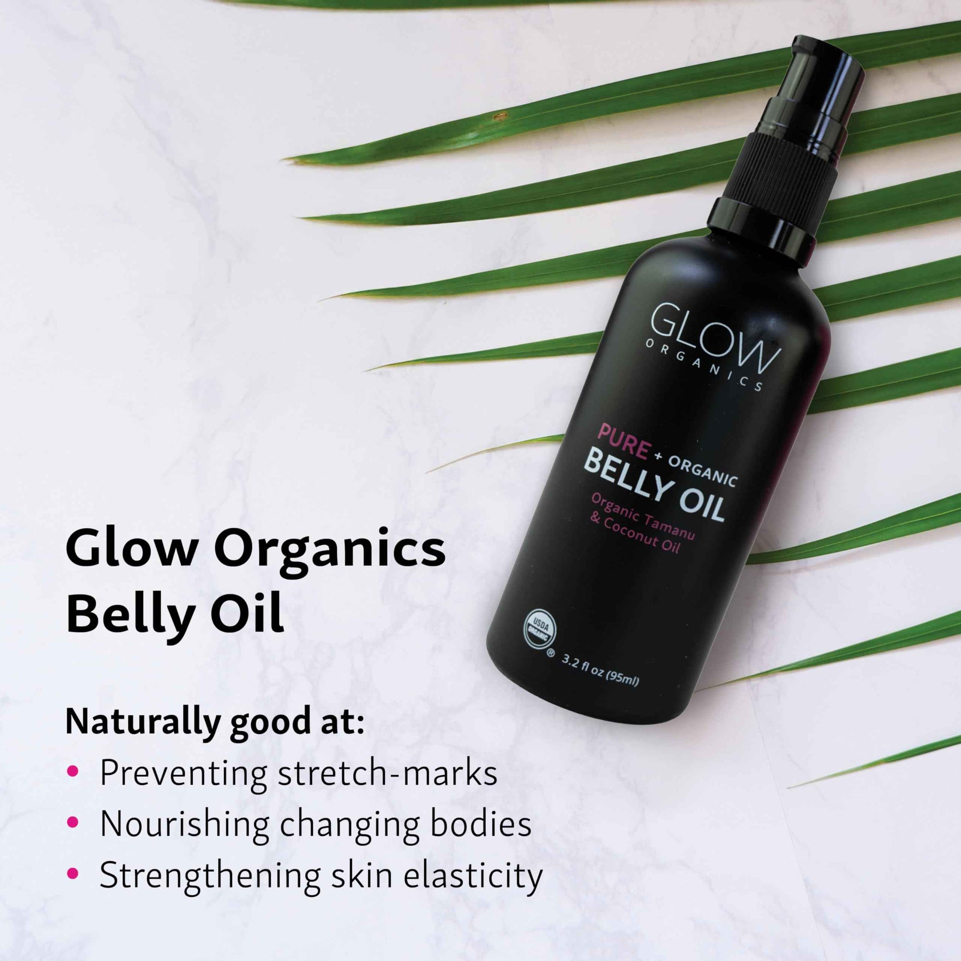 Glow Organics Belly Oil for Pregnancy, Prevents Stretch Marks & Scars, Organic Maternity Skincare, Fast-Absorbing, Pregnancy Safe Daily Ritual, 95ml