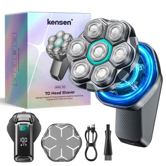 7D Head Shavers for Bald Men - kensen Dual Speed Electric Head Hair Shaver, Long Battery Life Electric Razor IPX6 Waterproof Wet/Dry Shaving LED Display Rechargeable Bald Head Shavers for Men
