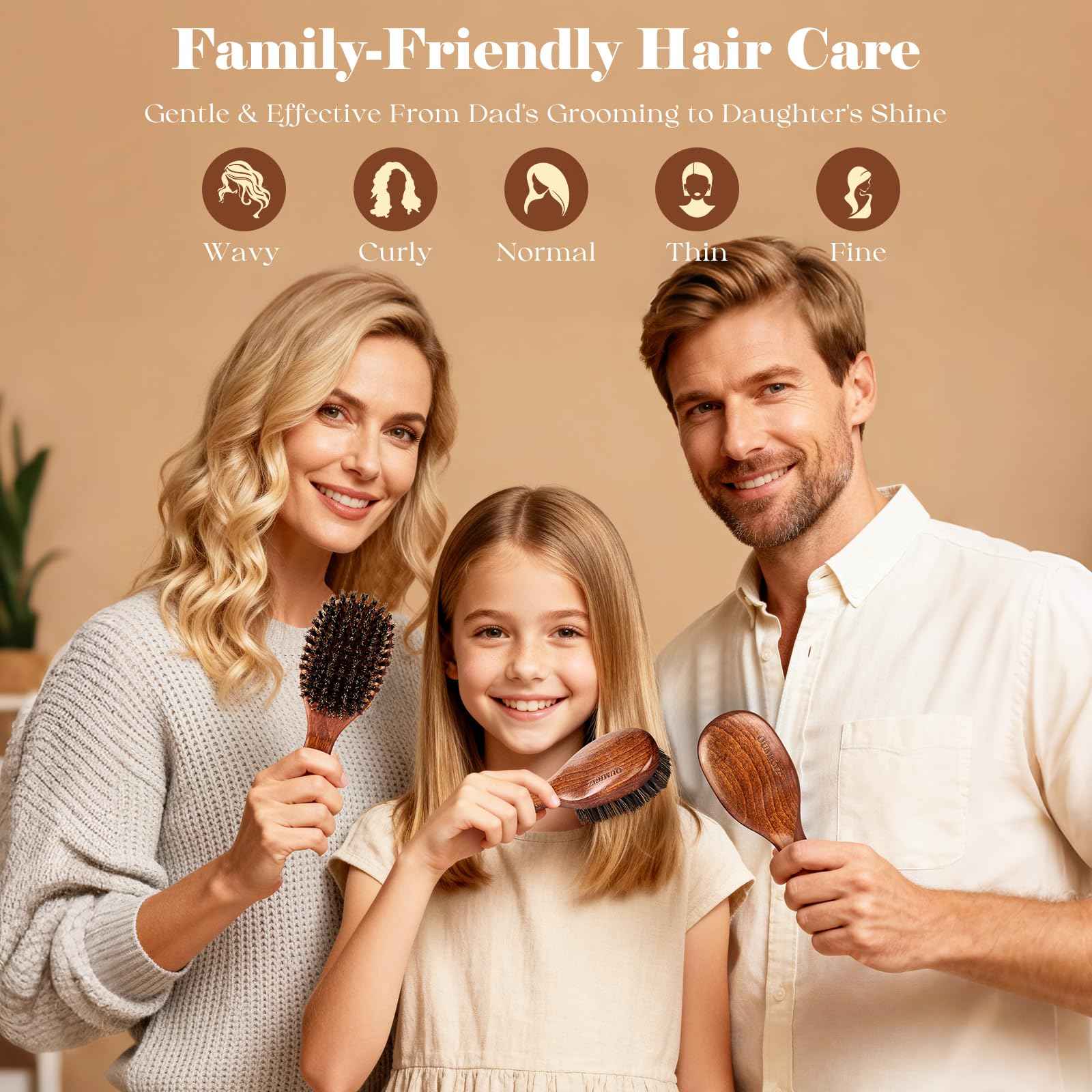 OUMIGIZ Boar Bristle Hair Brush Since 1965 British Craftsmanship, Handmade Natural Wooden Mini Hairbrush/Beard Brush, Pure Soft Bristles Gentle Detangling Women Men Kids Thin Fine Hair, Smooth & Shine