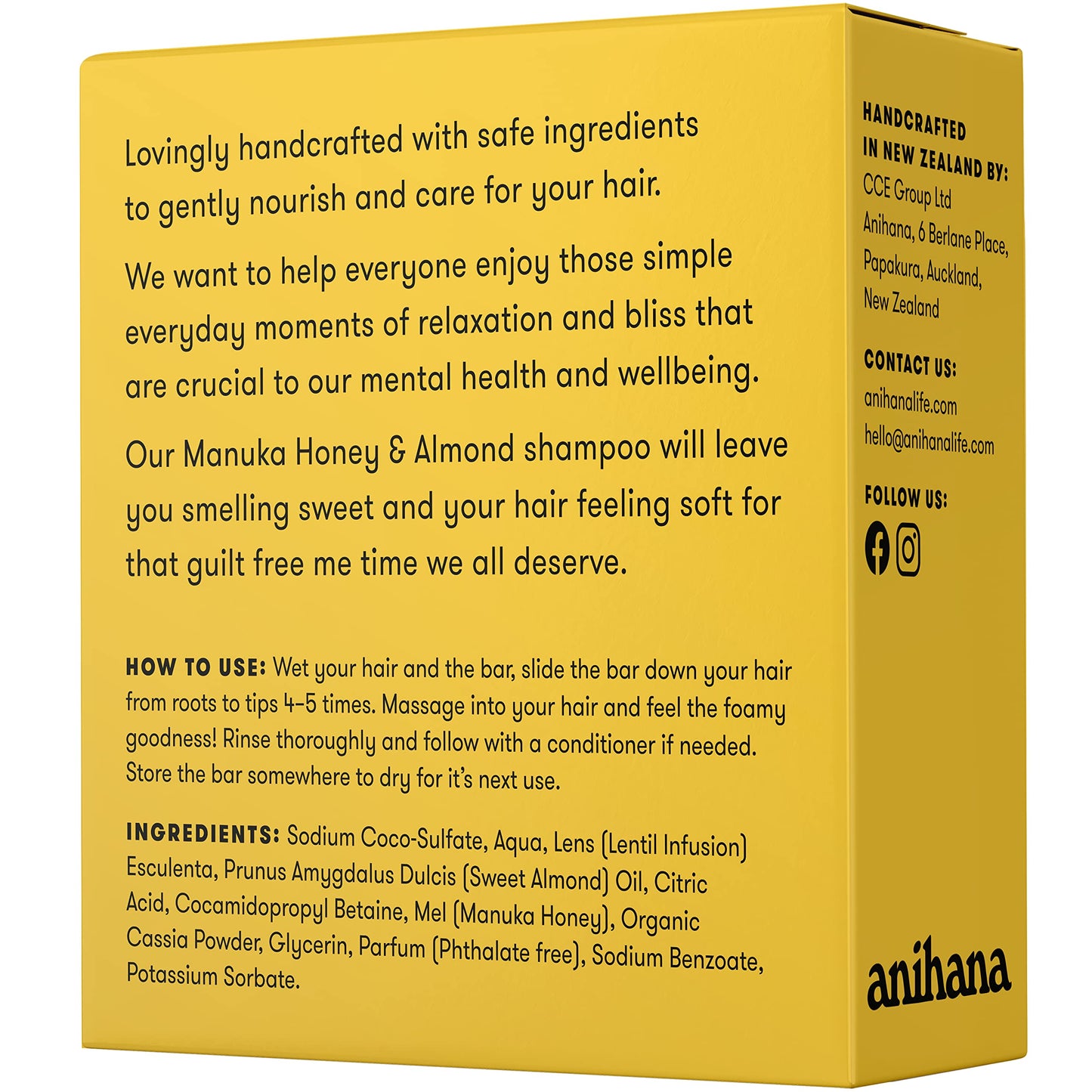 ANIHANA Shampoo Bar for Regular Hair Types Paraben Free Cruelty Free Refreshing Manuka Honey and Almond Scent 2.29 oz