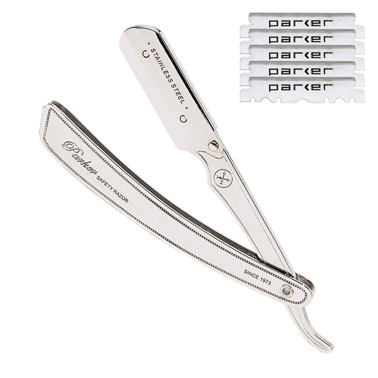 Parker SRX Straight Razor – All Stainless Steel Barber Razor with Clip-Type Blade Holder for Disposable Blades – Ideal for Precision Wet Shaving at Home or Barbershop – Iconic Brand