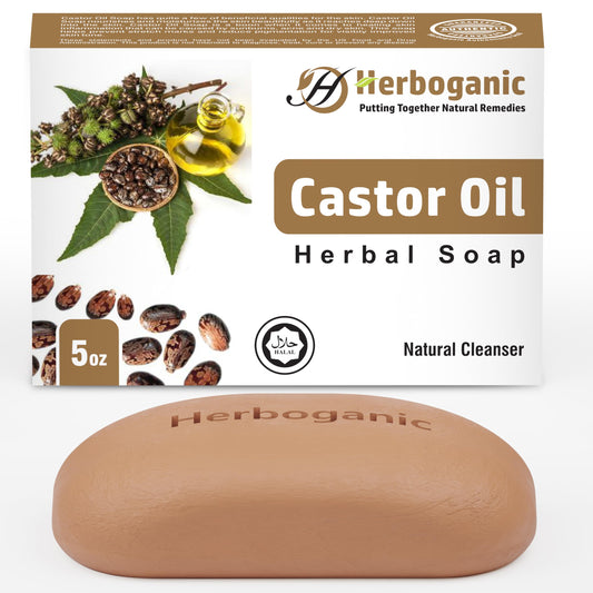 HERBOGANIC Castor Oil Herbal Soap | Natural Bar Soap for Face and Body | Nourishing and Rejuvenating | Infused with Castor Oil | Gentle for Men and Women | 5 Oz (Pack of 1)