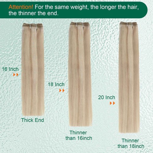 Easyouth Sew in Hair Extensions Real Human Hair Highlight Remy Human Hair Weft Extensions Ash Blonde Highlight Bleach Blonde Weft Human Hair Extension for Women 14 Inch 70G