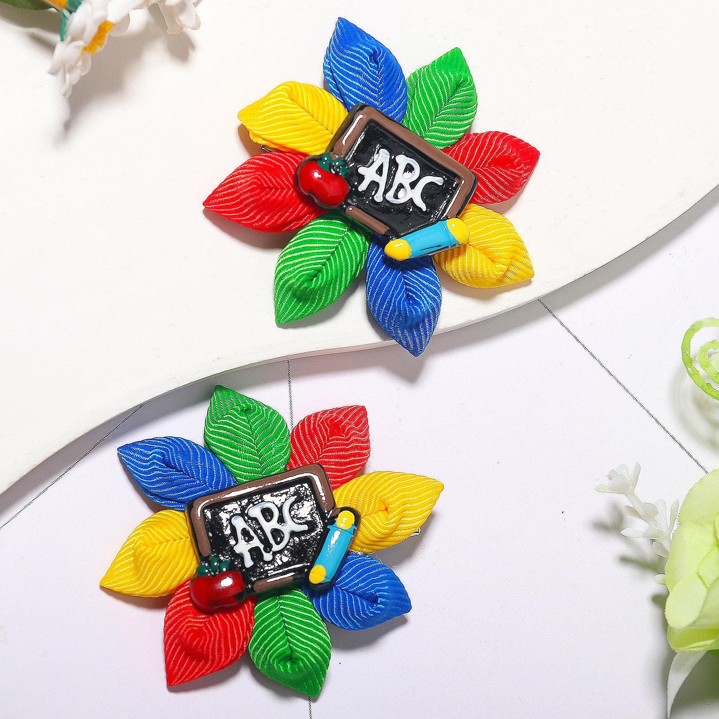 Vsdski Back to School Bow Hair Clips Sunflower Hair Clips Blackboard Letter Pencil Bows Hair Barrettes Cute Bow Hairpins for Toddler Girls Kindergarten First Day of School Hair Accessories 2pcs