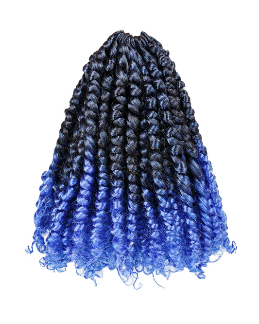 10 Inch 7 Packs Pre Looped Pretwisted Passion Twist Crochet Hair for Black Women and Kids-Ombre Blue,Soft Hair Extensions Braided by Synthetic Spring Kinky Twist Bohemian Curl(10"-7 Packs,T1B/Blue)