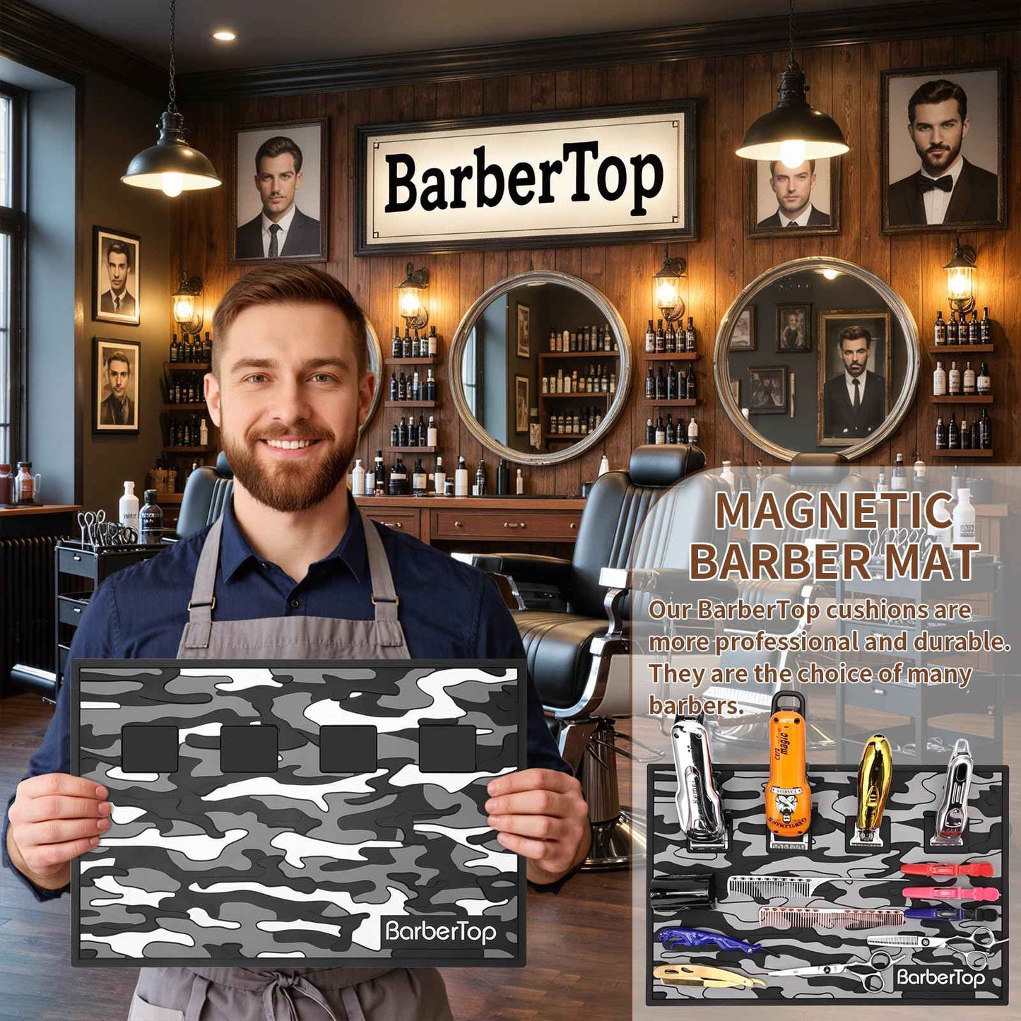 Barber Magnetic Mats,Anti-Slip Flexible Rubber Scissors Salon Mat,11.8Wx17.7L Tools Countertop Silicone Heat Resistant Styling Tools Magnetic Organizer Mat Magnetic Hair Clippers Mat (Black)