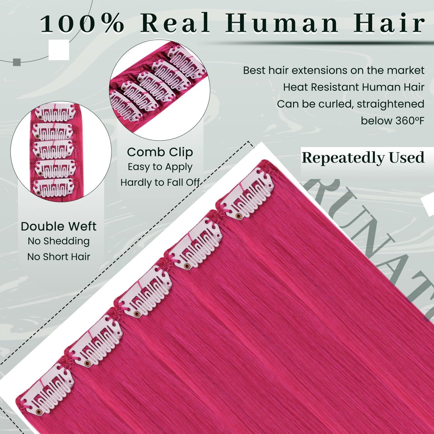 RUNATURE Pink Clip in Hair Extensions Real Human Hair Colored Hair Extensions for Kids 16 Inch Hot Pink Hair Extensions Clip ins Human Hair for Highlight Remy Hair Clip in Pink Extensions 25g 5pcs