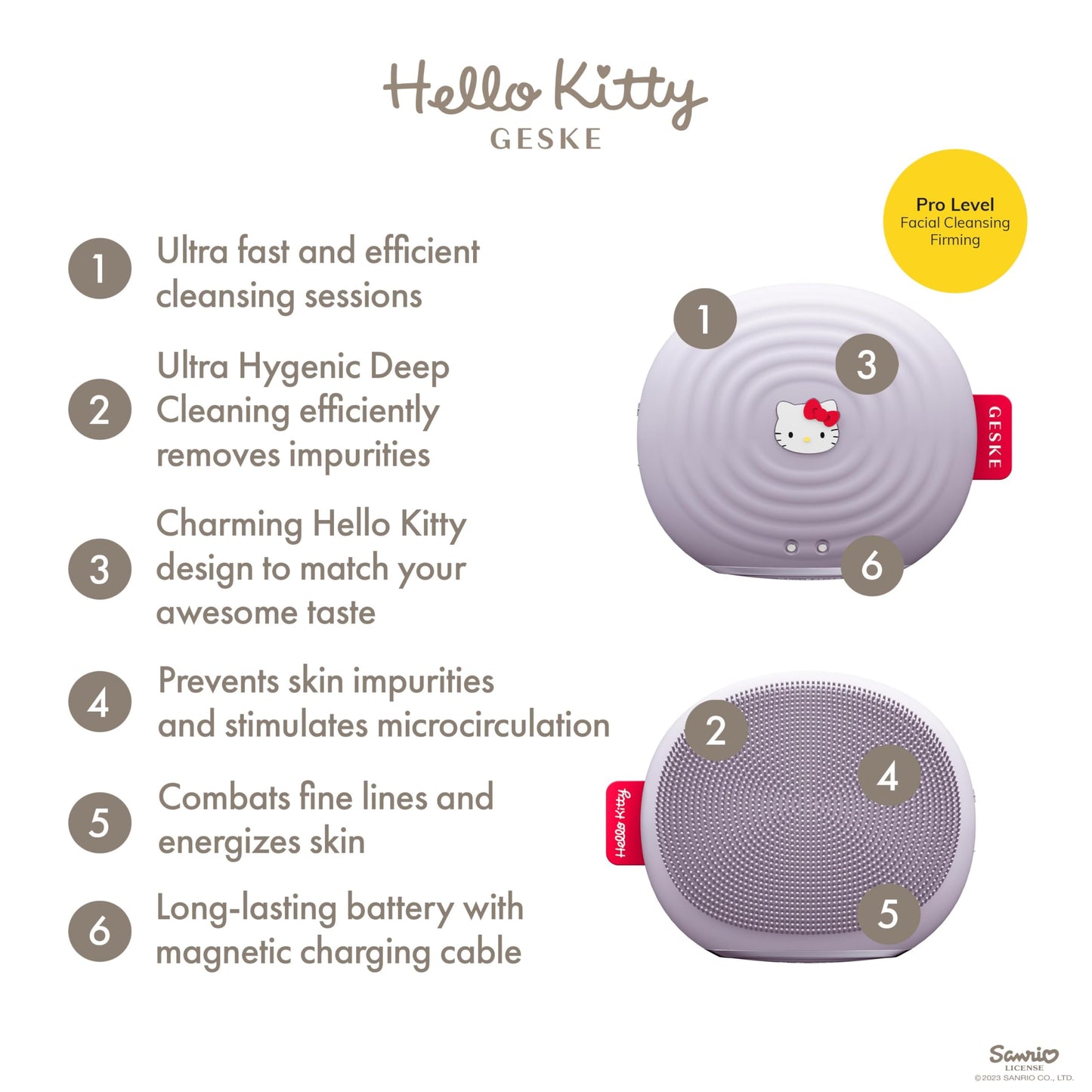 GESKE x Hello Kitty SmartAppGuided™ Sonic Facial Brush | 4 in 1 | Electric Facial Cleansing Brush | Skin Cleansing Brush | Facial Brush | Daily Skincare Routine| Facial Massager & Skin Care