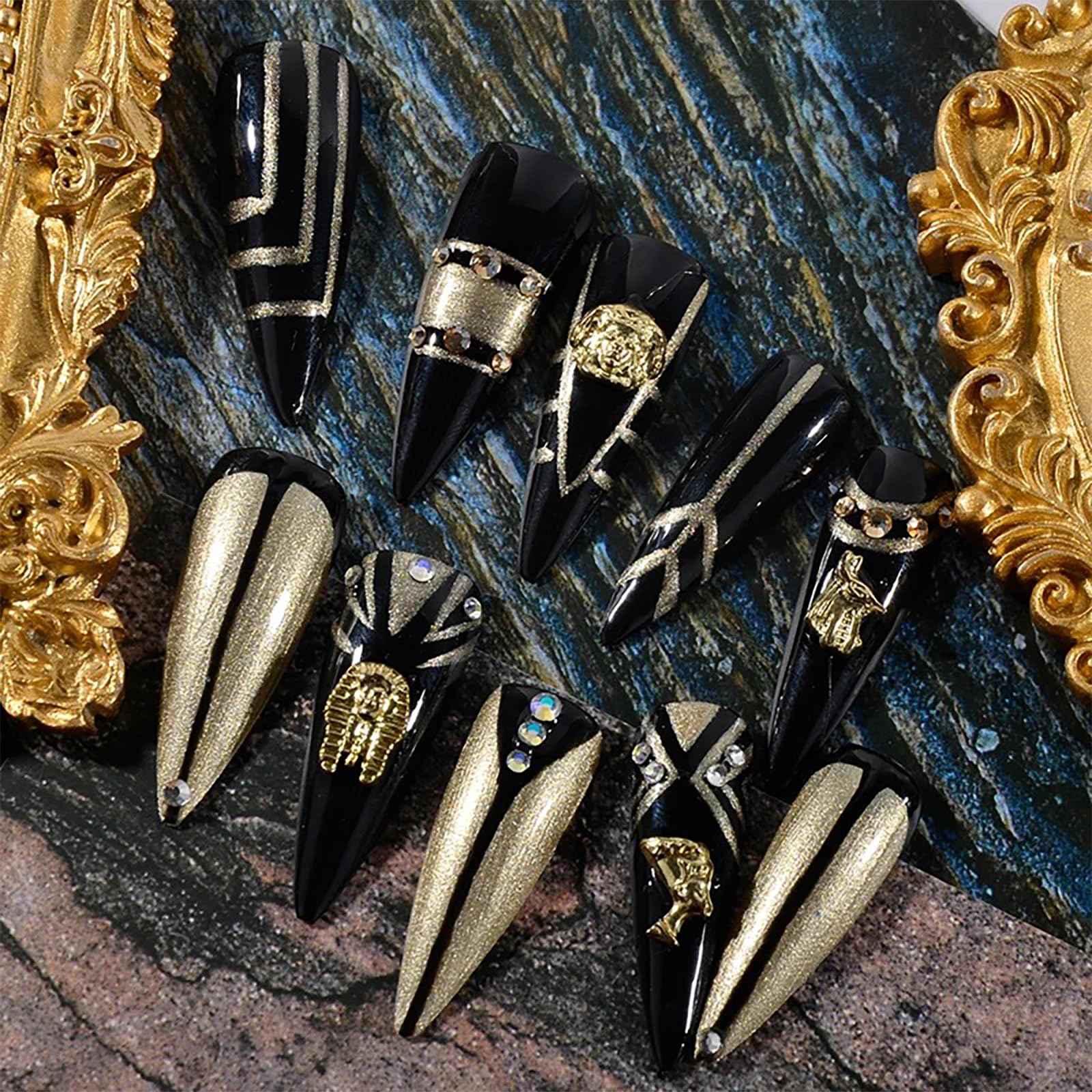 3D Egypt Charms for Acrylic Nails, 80PCS Gold Alloy Rhinestones Decoration, Egyptian Gems Diamonds Accessories for Nail Art Supplies Manicure Craft DIY BBATT-HAPPY