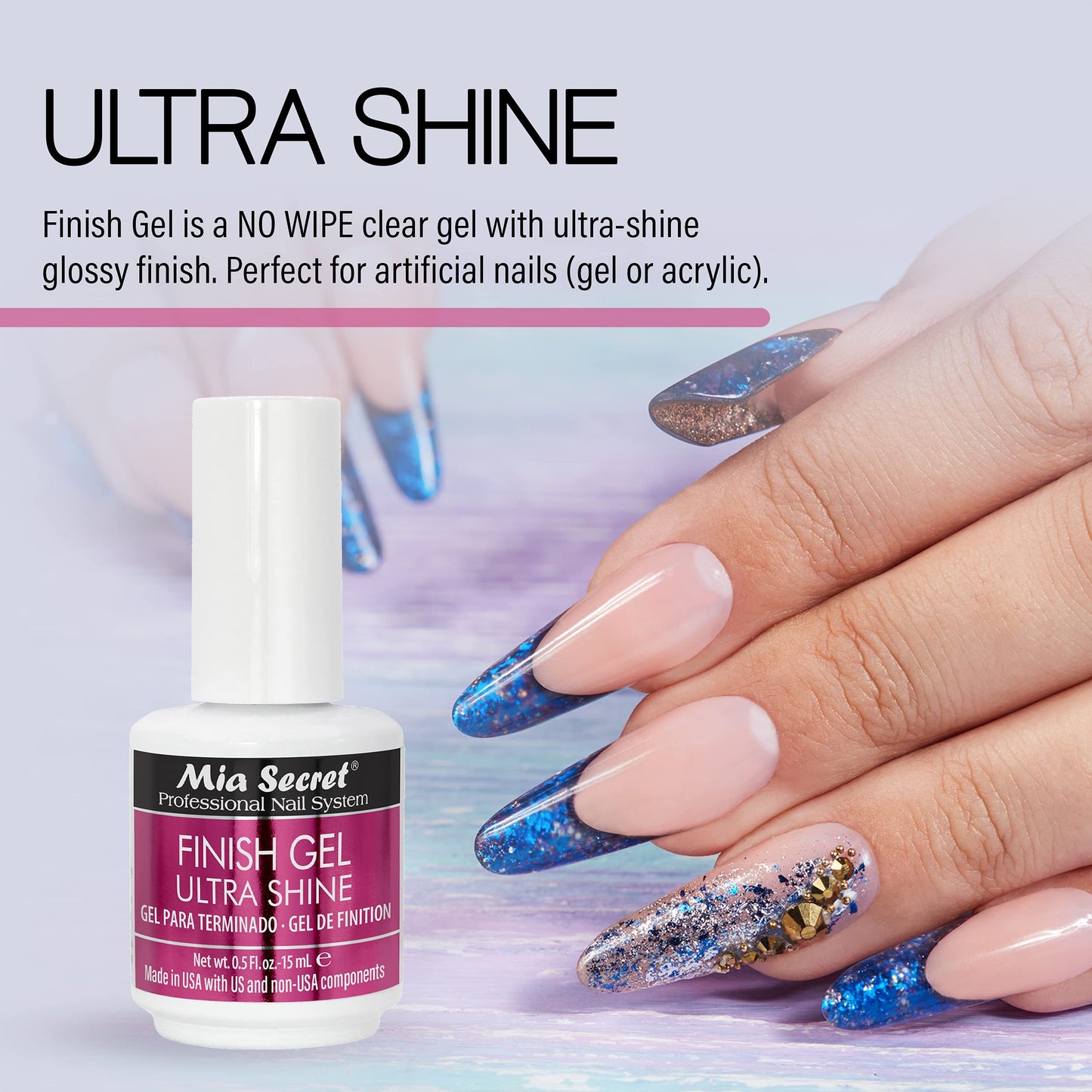 Mia Secret UV Finish Gel 15 ml - Professional High Gloss Gel Top Coat for Enhanced Acrylic Nails Finish